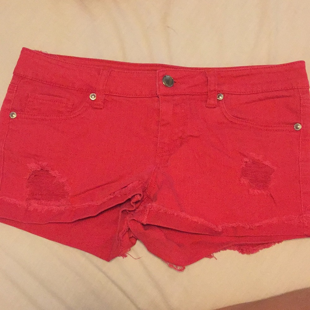 Red jean shorts